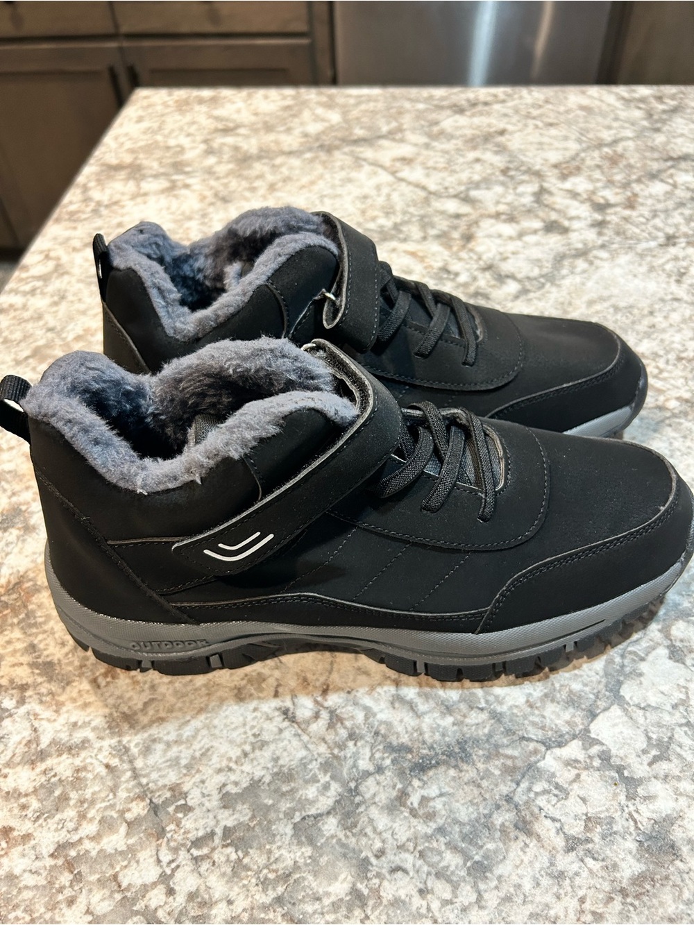 Women’s Black Winter Ankle Boots with Gray Faux Fur Lining